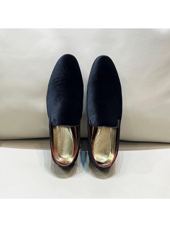 Men\'s Black Velvet Penny Loafers Metal Buckle Slip On Luxury Suede Formal Shoes